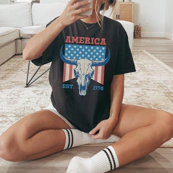 Tops - America 1776 Shirt, Retro Usa Shirt, Fourth Of July Shirt, 4Th Of July Shirt